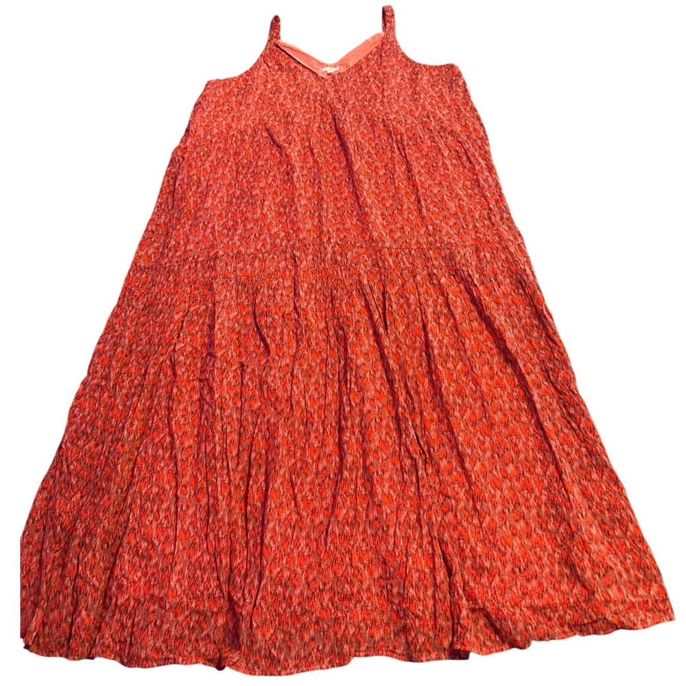 Joie Tea Rose Cotton Tiered Maxi Dress Red Pink Boho Sleeveless XL